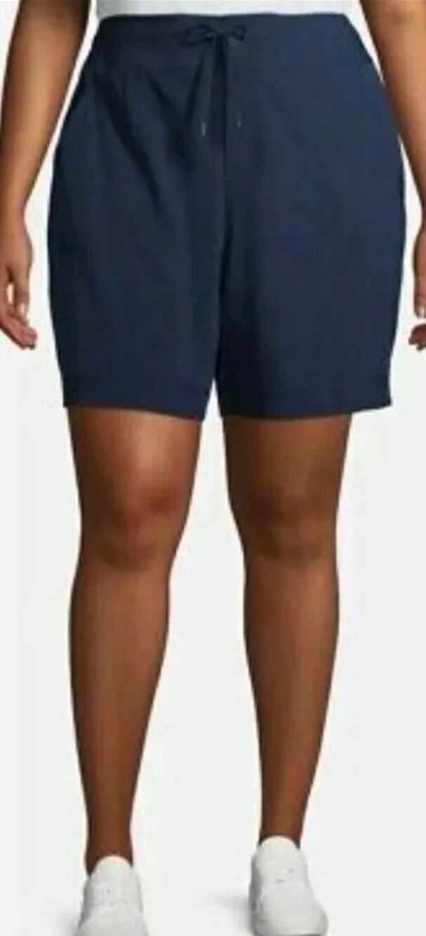 NWT Athletic Works Plus XXXL/22 Stretch Waist Bermuda Shorts Navy Drawstring